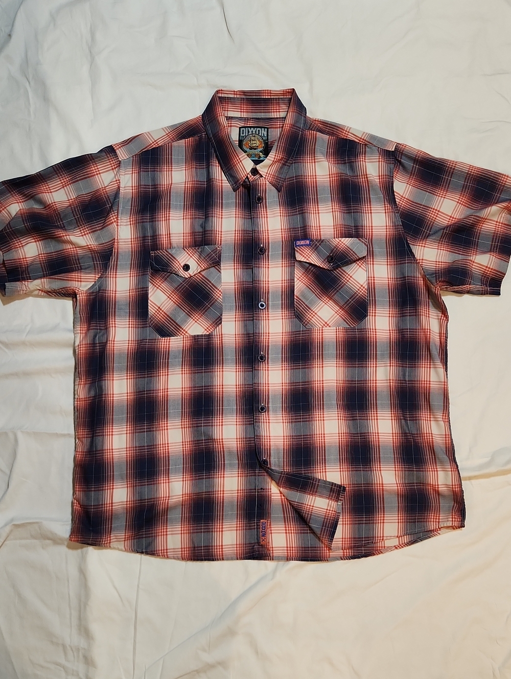 3XL Corea Sea DIXXON Navy and Red Plaid Short Sleeve Button-Up Shirt